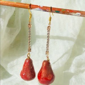 Red Pear Hand-Scuplted Eve Sterling Earrings